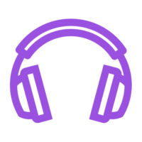 Un semplice disegno a tratteggio viola di cuffie over-ear su uno sfondo trasparente, perfetto per illustrare le funzionalità di un telefono o di un agente vocale.